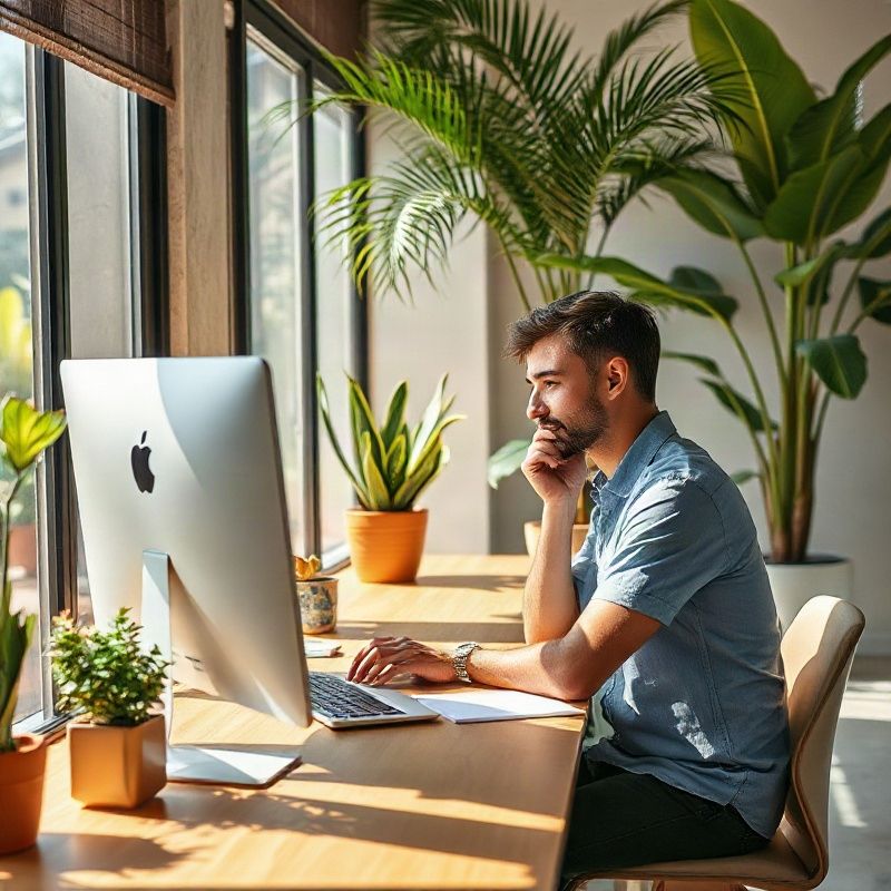 Designer respondendo a uma consulta sobre materiais gráficos no computador
